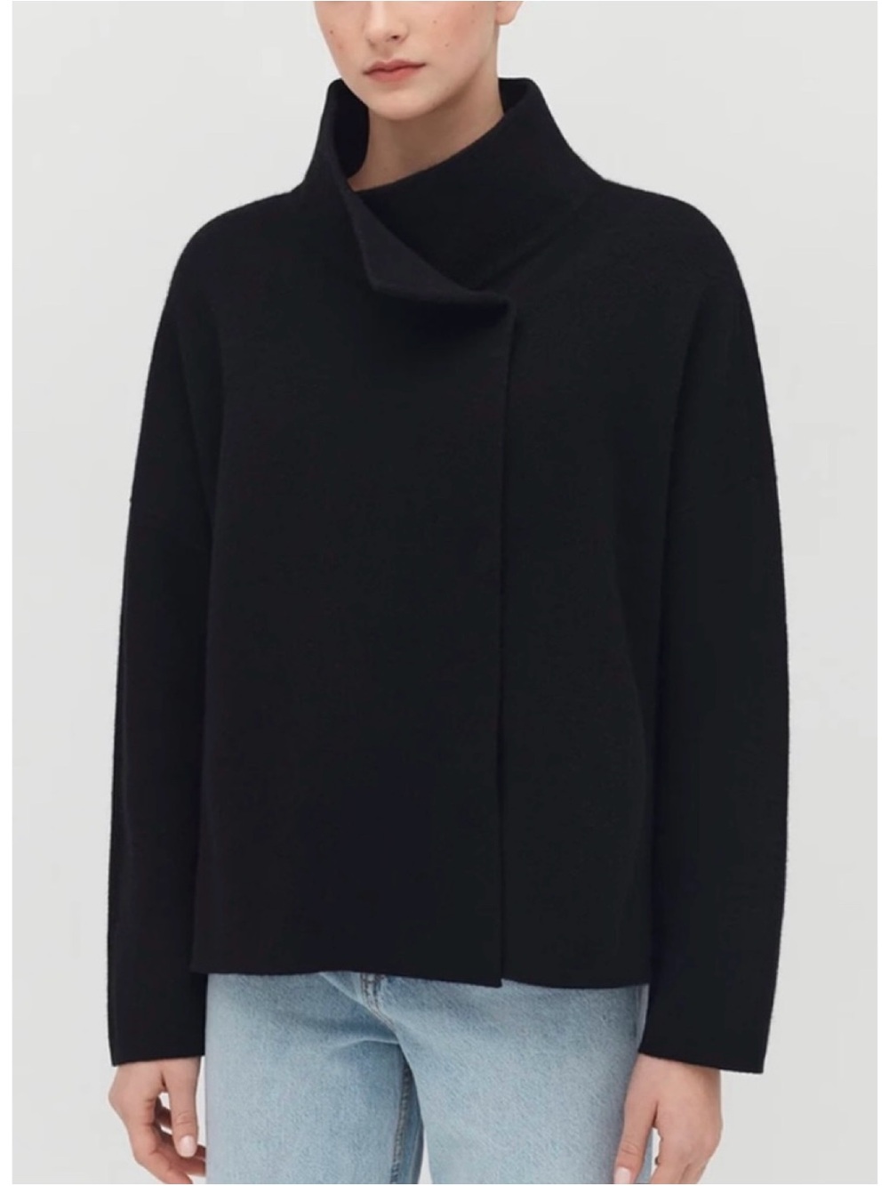 Cuyana Virgin Wool & Cashmere Cardigan Jacket Size S Black Snap Front Italy
